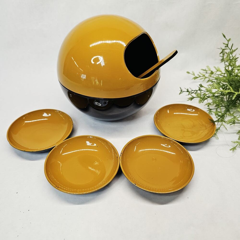 Vtg MCM Space Age Fred Roberts Apco Japan Snack Serving Melamine Orb Gold Set